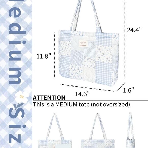 Cotton Quilted Tote Bag Medium Floral Large Capacity Lightweight Durable - Picture 4 of 7